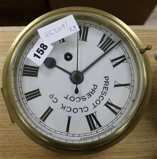 A Prescott Clock Company single chain fusee bulkhead timepiece with maintaining power and lever escapement 12cm